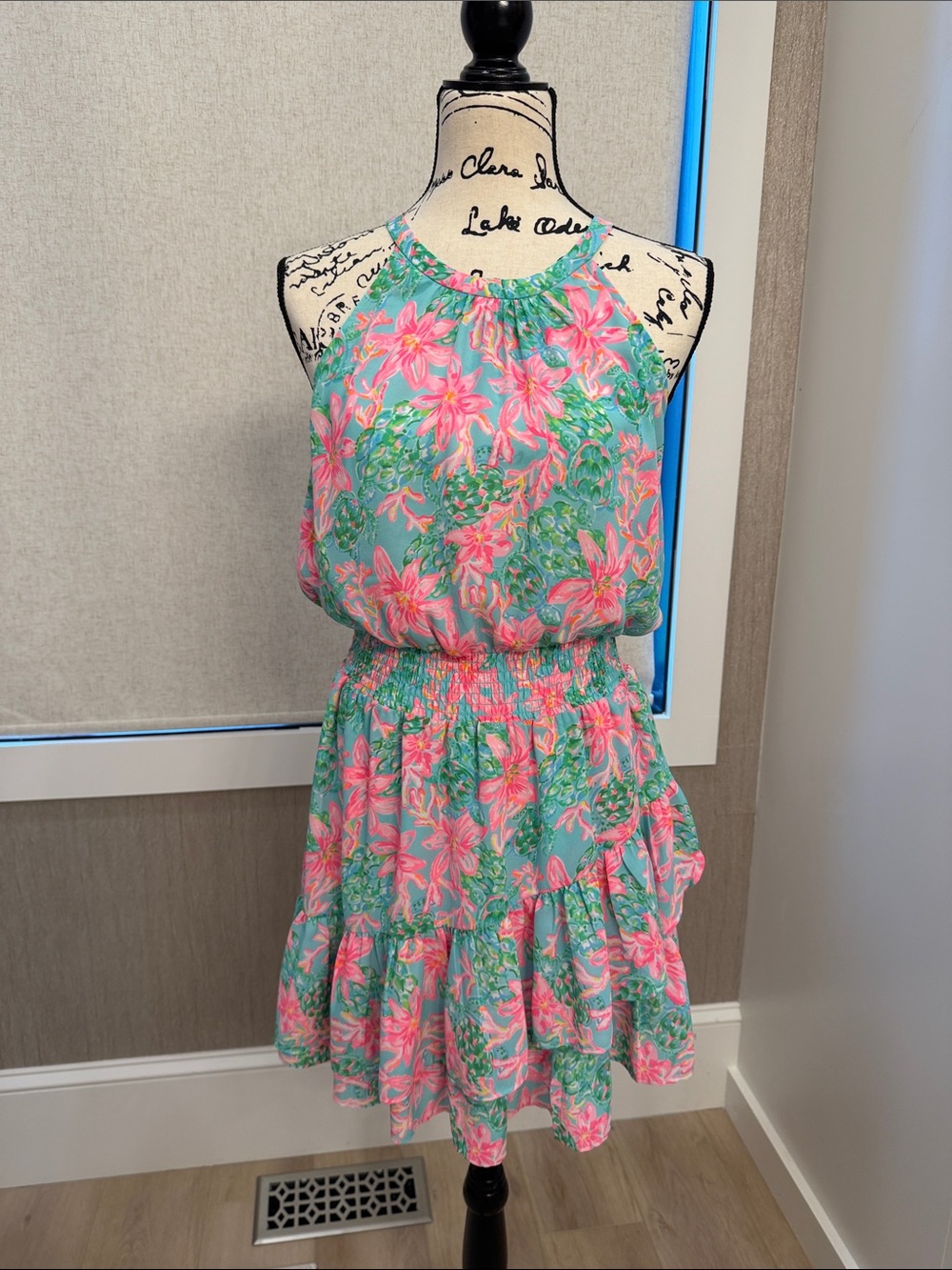 Lilly Pulitzer Aqua Dress with Pink & Green Floral Print